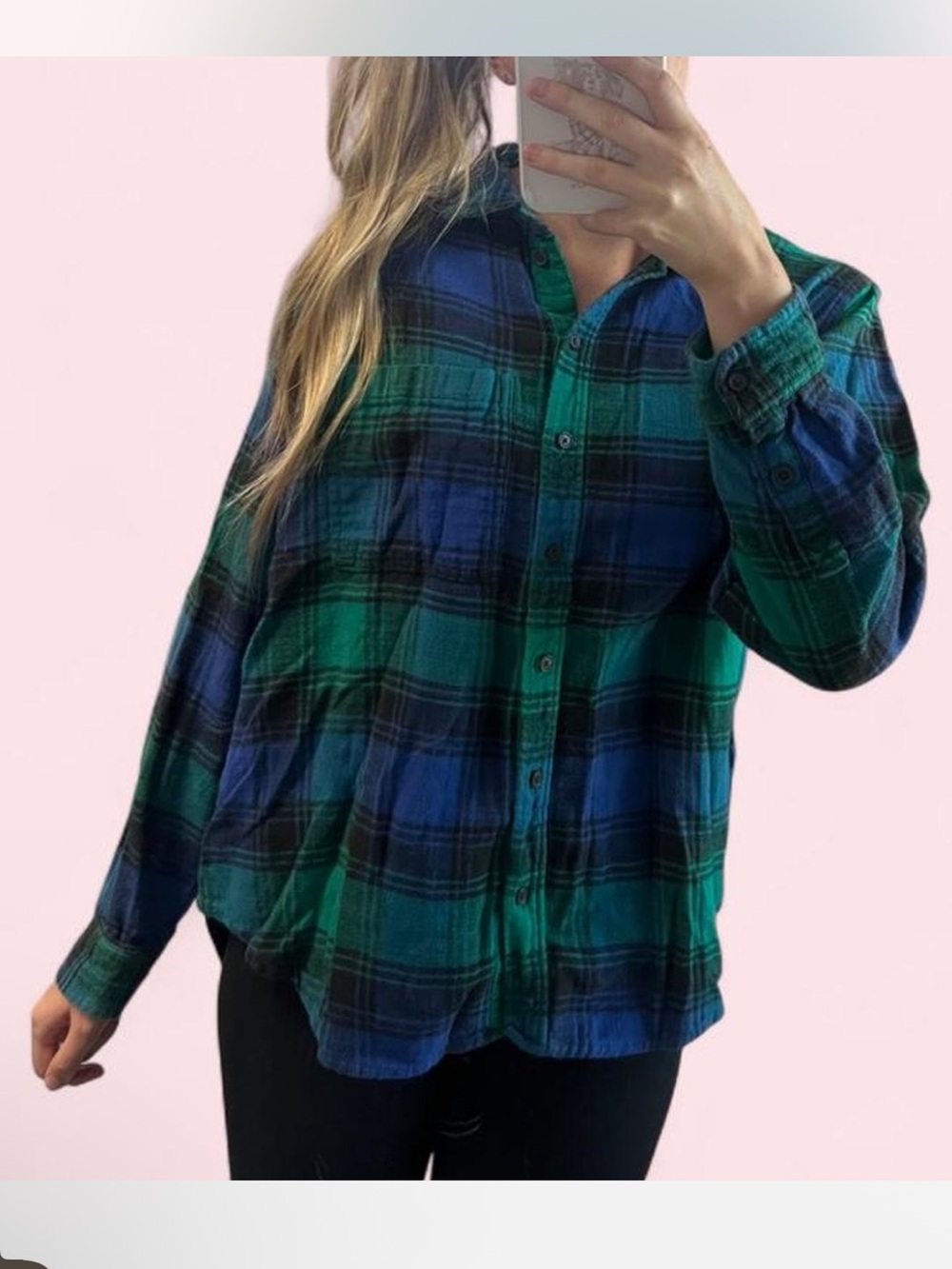 Classic Green & Blue Plaid Button-Up Shirt American eagle XL